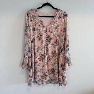 Boho Blush Floral Lace Button Dress